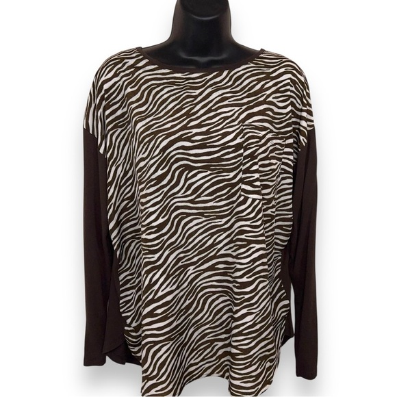 LARGE MICHAEL MICHAEL KORS BROWN ZEBRA PRINT TOP FAUX FUR FRONT - Picture 1 of 13